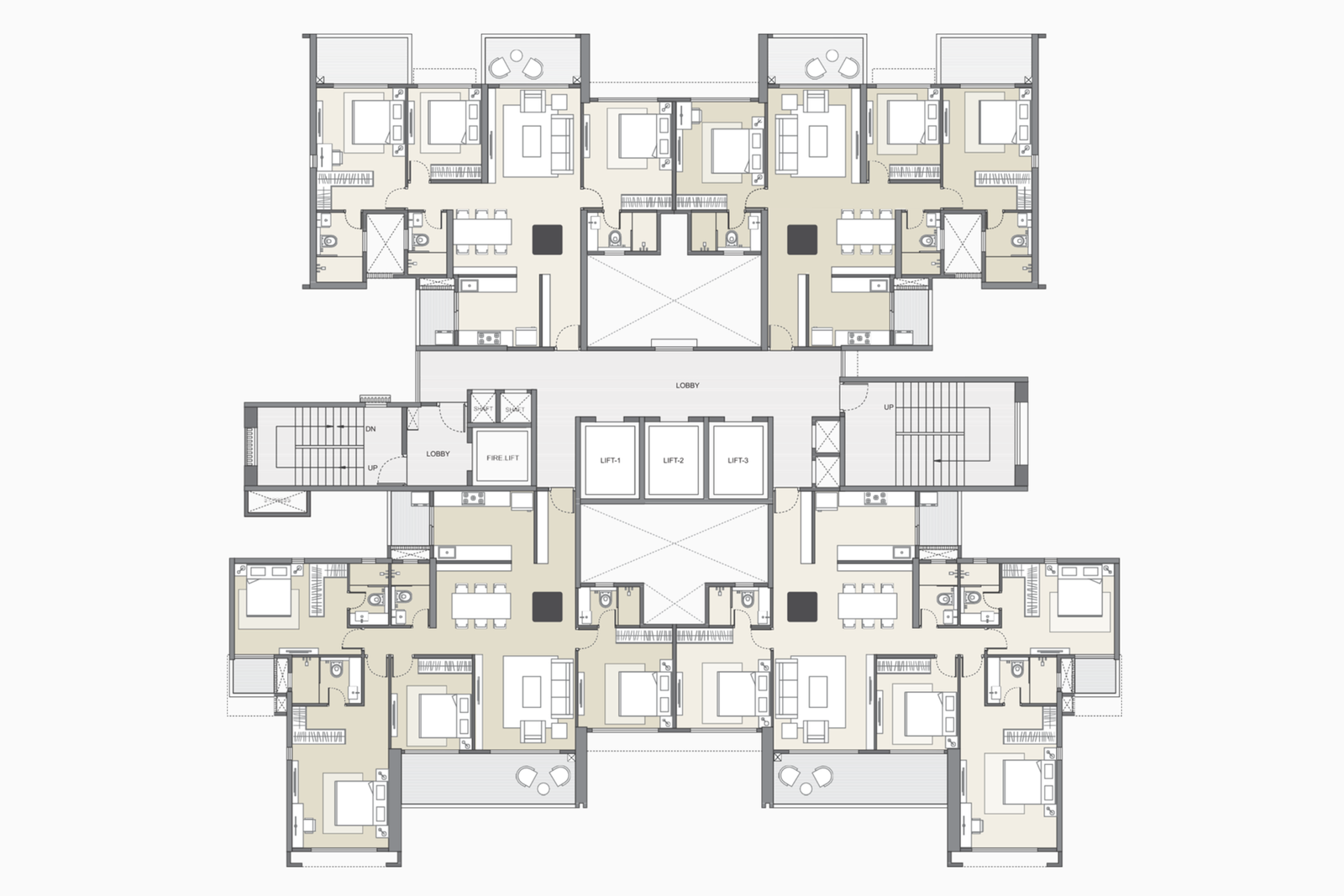 2nd, 3rd, 5th, 6th, 7th, 8th, 10th, 11th, 12th, 13th, 15th,16th, 17th, 18th, 20th, 21st, 22nd, 23rd , 25th & 26th Floor