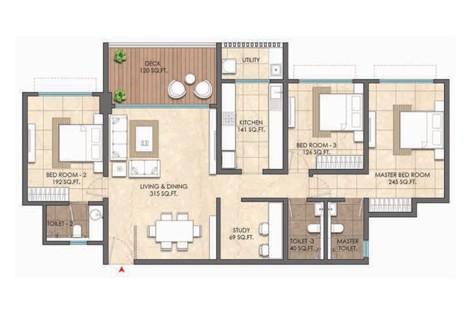 3 Bed Residence with Study