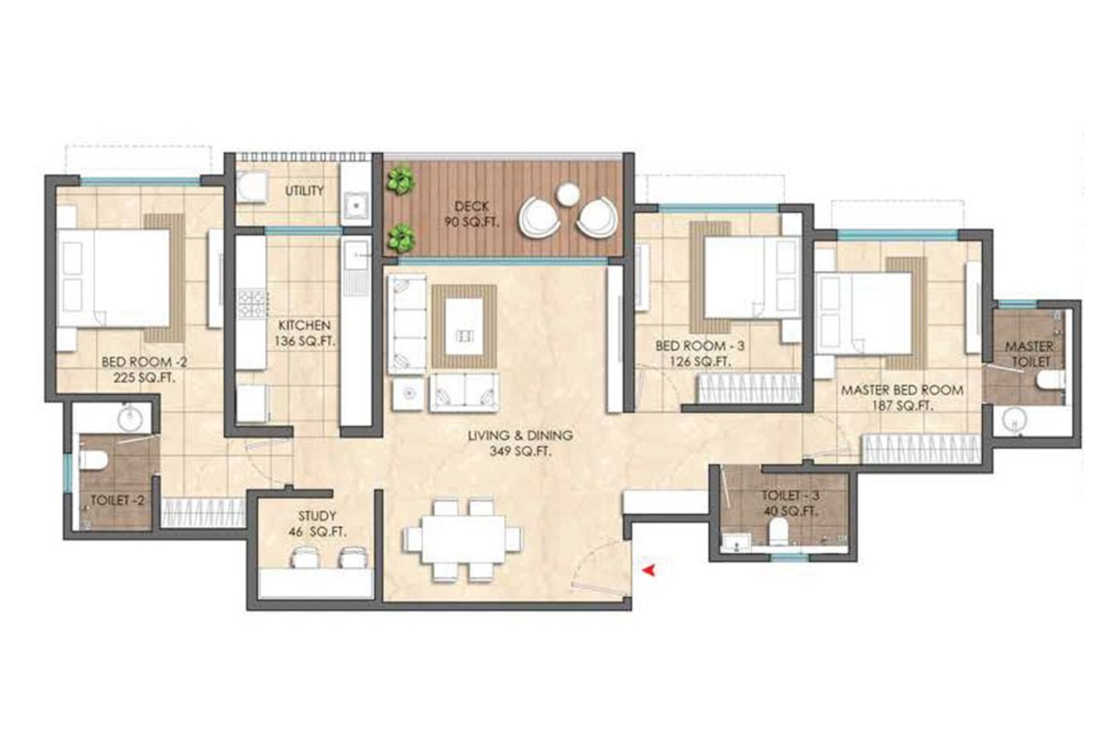 3 Bed Residence with Study