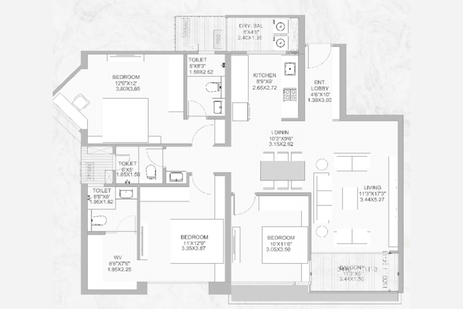 3 BHK  Unit
