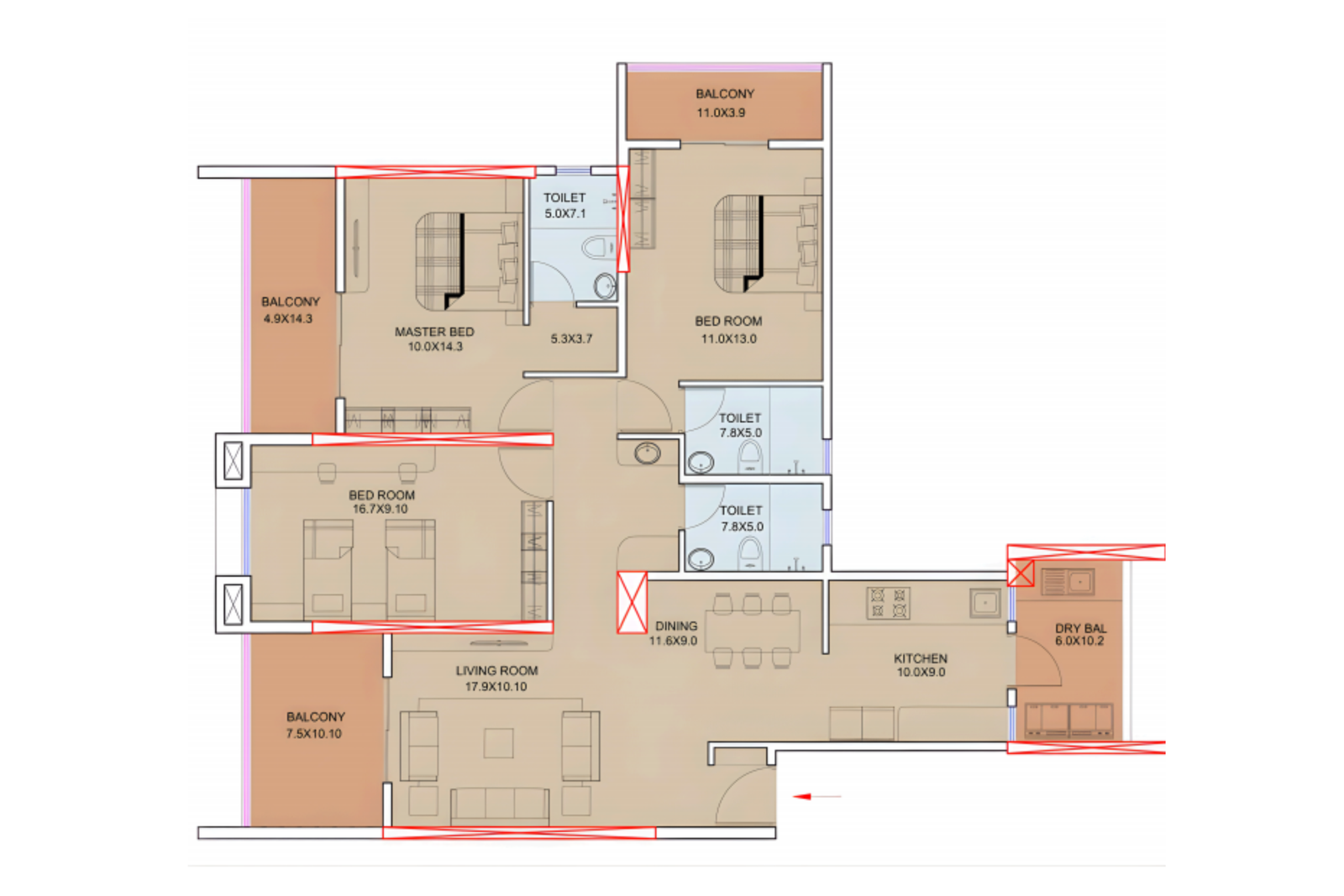 3 BHK LAYOUT TYPE-1